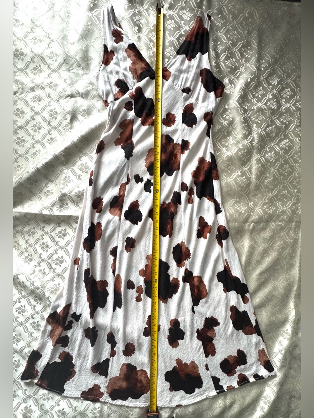 Paper Heart Linen Blend Midi Dress Size L Ivory Brown Abstract Print - Picture 7 of 8